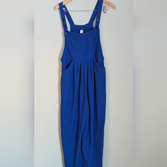 NWT HALARA Deep Sapphire Blue Adjustable Strap Button Casual Jogger Overalls L - Picture 1 of 8